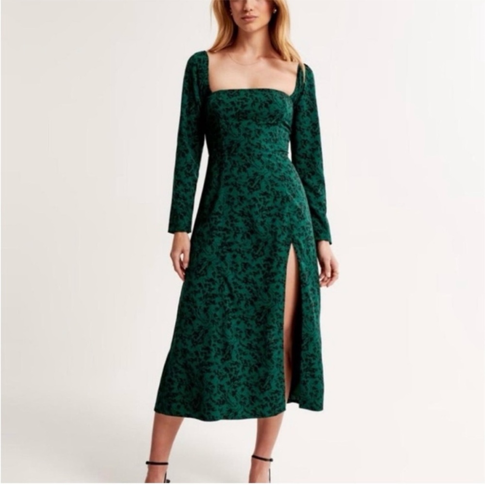 Abercrombie & Fitch Long Sleeve Square Neck Midi Dress